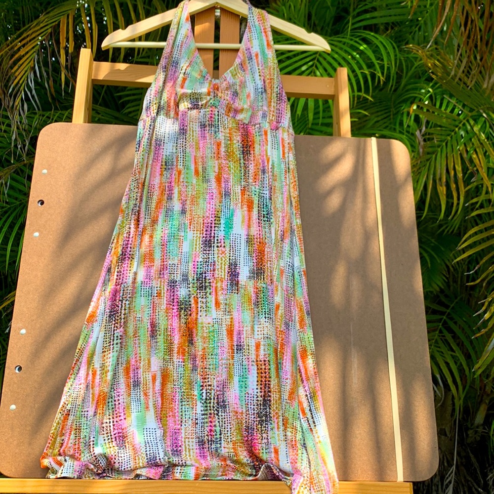 Cabi size small halter tie summer dress, multi color